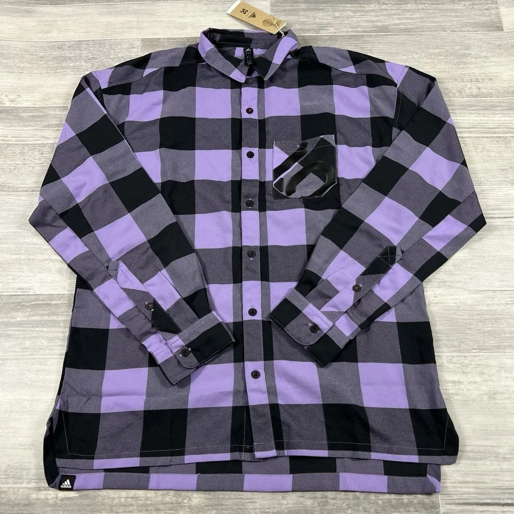 Adidas 5.10 Five Ten Flannel Plaid Shirt Purple/Black‎ HS8914 Size Medium NWT